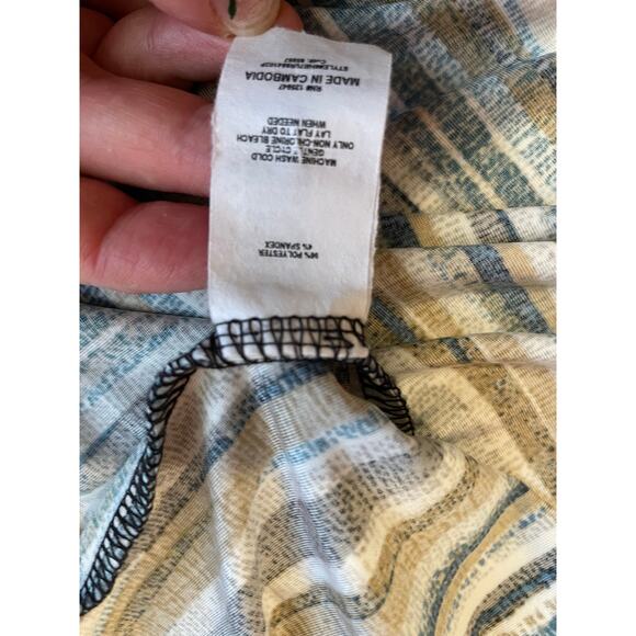 Ava & Grace Boho Retro Brown & Blue Striped Roll Tab Sleeve Half Button Top 1X - Picture 7 of 11